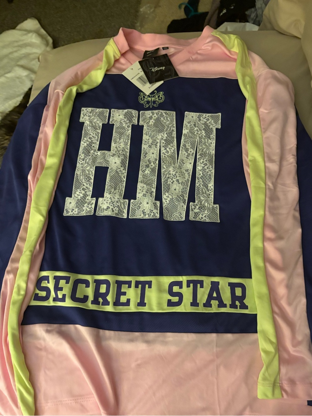 Disney Colorblock 'HM Secret Star' Jacket - Navy, Pink & Neon Yellow